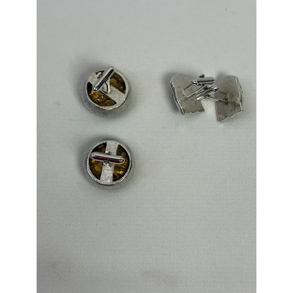 Vintage Shields Cufflinks Selro Blackamoor Princess and Green Glass Silver Tone